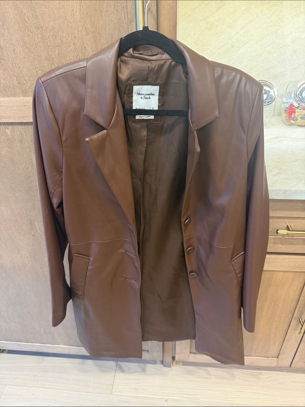 Abercrombie & Fitch Women's Chestnut Faux-Leather Blazer Jacket